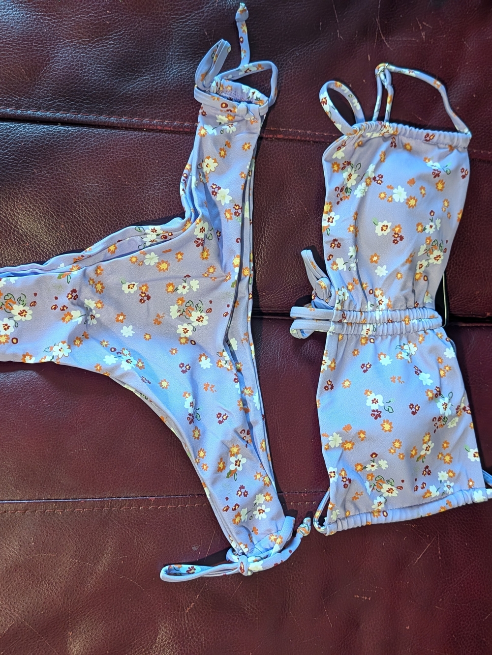 Light Lavender Floral Tie-Side Bikini Top and Bottom